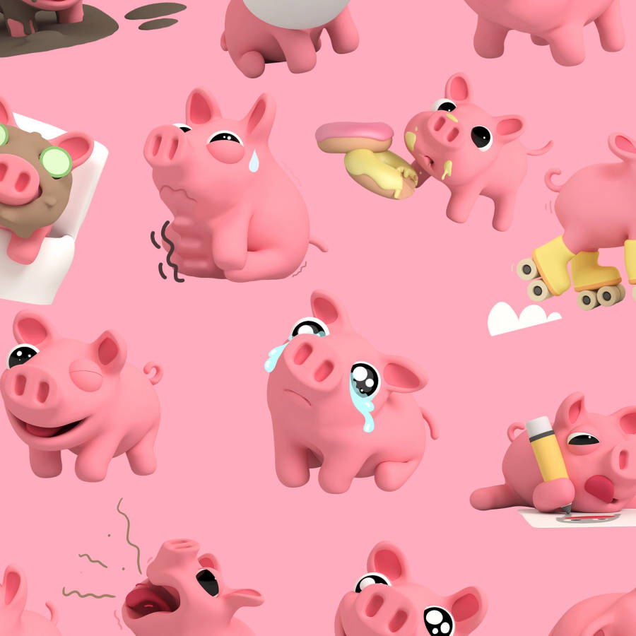 Rosa Cute Pig Wallpaper