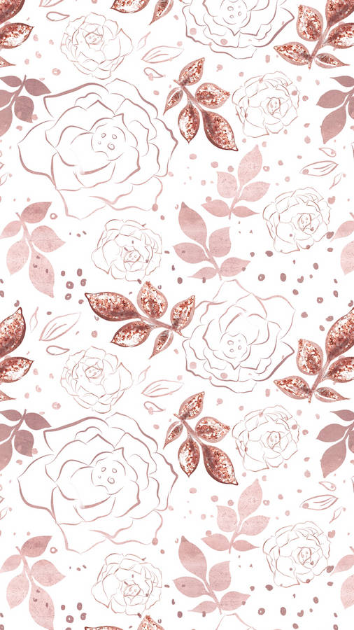 Rose Gold Ipad Outline Roses And Leaves Wallpaper