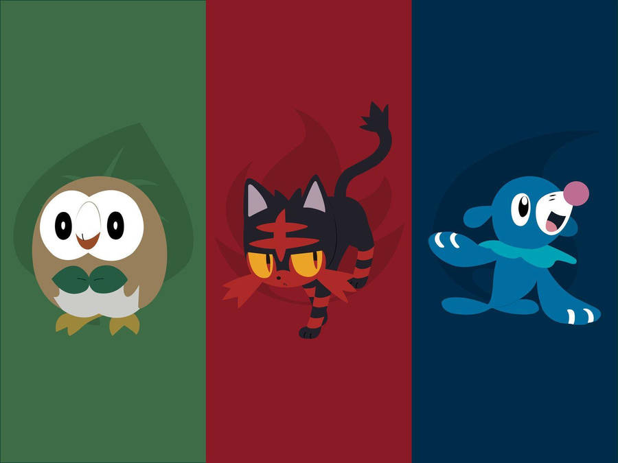 Rowlet Litten Popplio Color Bars Wallpaper