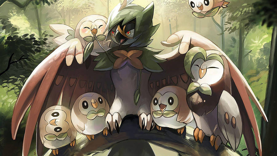 Rowlet Protected By Decidueye Wallpaper