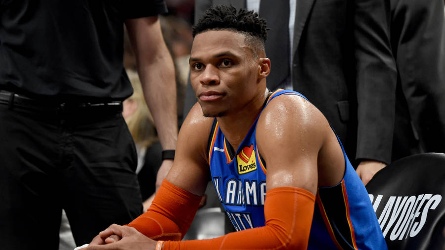 Russell Westbrook Sitting On Bench Wallpaper