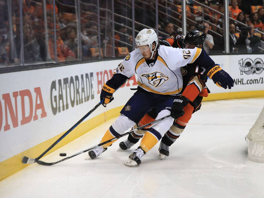 Ryan Johansen In Intense Fight Over The Puck Wallpaper