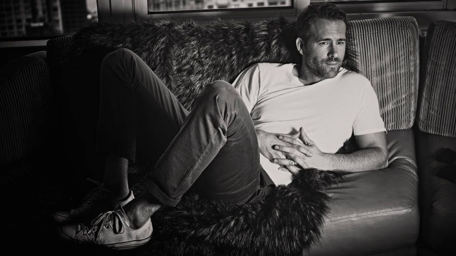 Ryan Reynolds On Sofa Monochrome Wallpaper