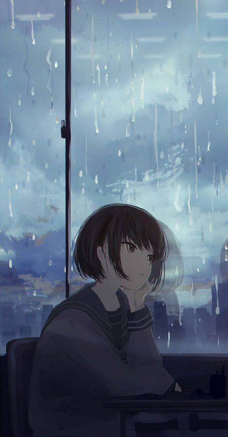 Sad Aesthetic Anime Girl Rainy Window Wallpaper