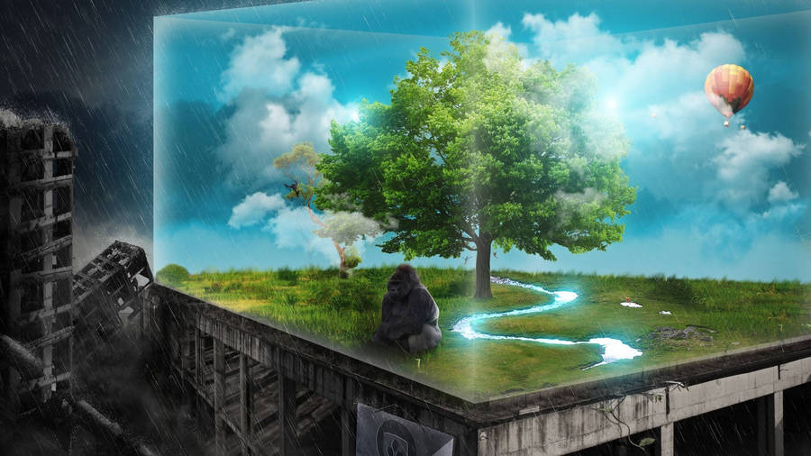 Sad Aesthetic Gorilla 3d Nature Glass Wallpaper