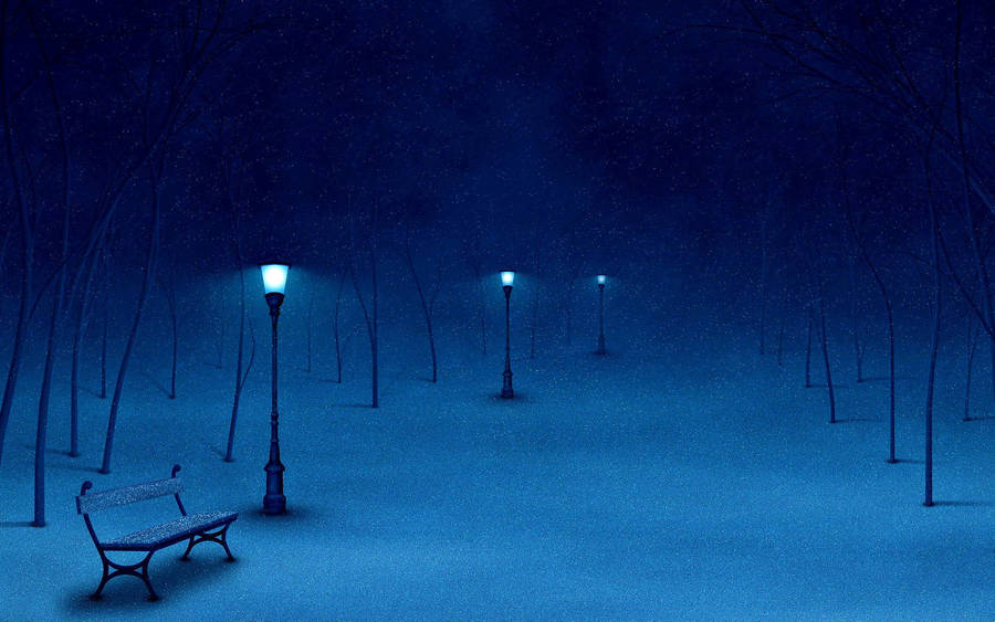 Sad Aesthetic Snowy Blue Park Wallpaper