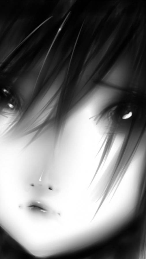 Sad Anime Girl Black And White Close-up Wallpaper