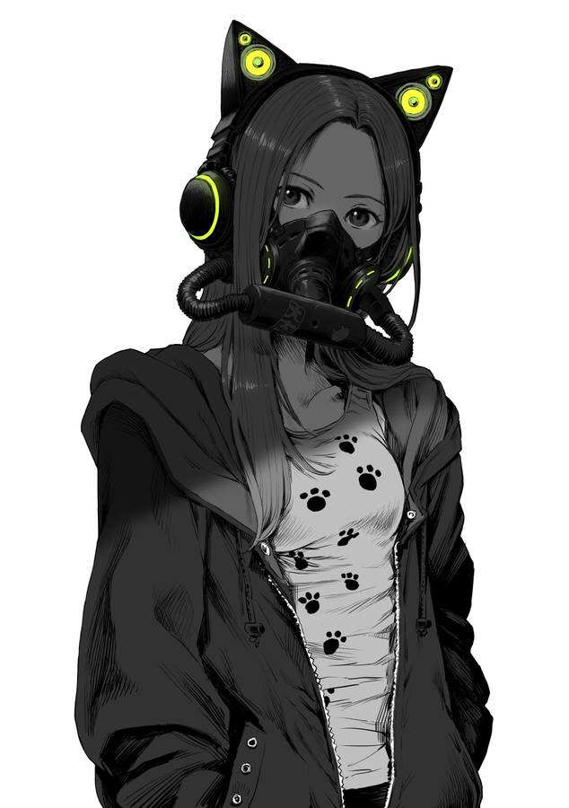 Sad Anime Girl Black And White With Mask Wallpaper