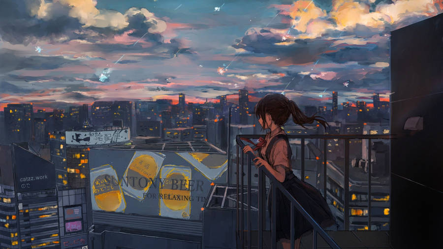 Sad Anime Girl Meteor Shower Wallpaper