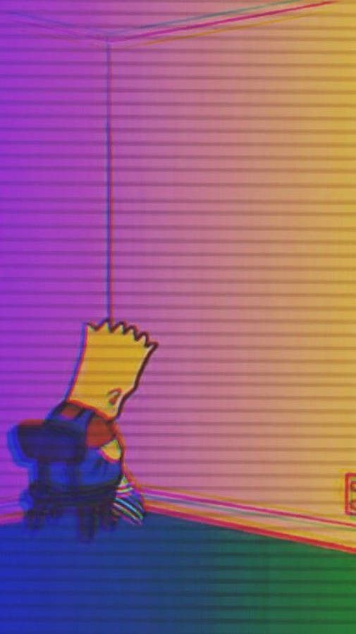 Sad Bart Simpsons Pink Yellow Gradient Art Wallpaper