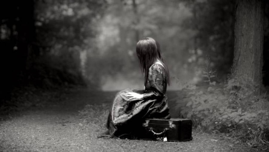 Sad Black Bench Girl Wallpaper