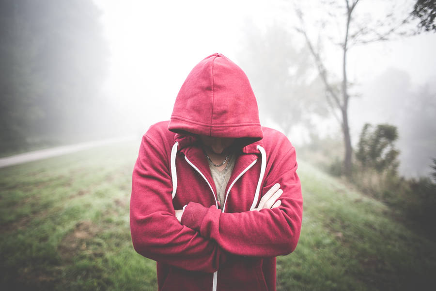 Sad Boi In Red Hoodie Wallpaper