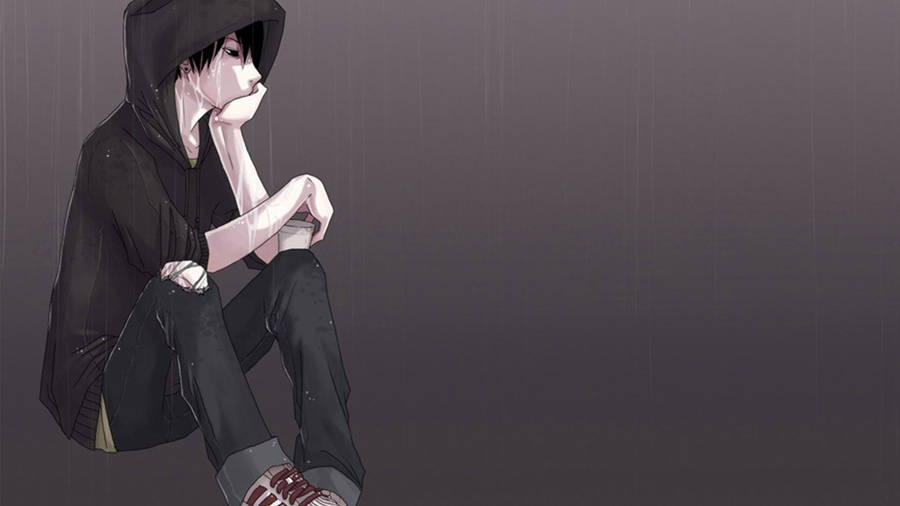 Sad Boy Anime Black Hoody Wallpaper