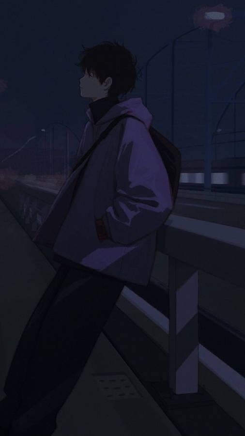 Sad Boy Anime Night Street Wallpaper