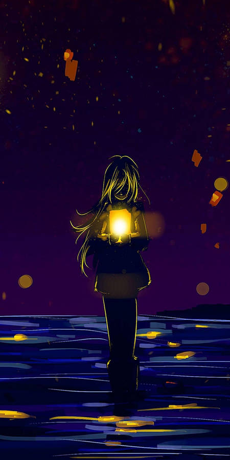 Sad Drawing With Lantern Wallpaper