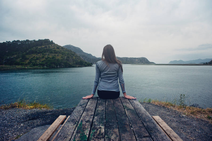 Sad Girl By The River Wallpaper