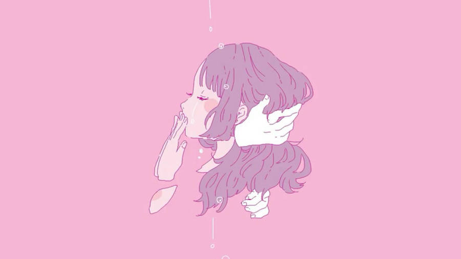 Sad Girl Holding Hair Aesthetic Wallpaper