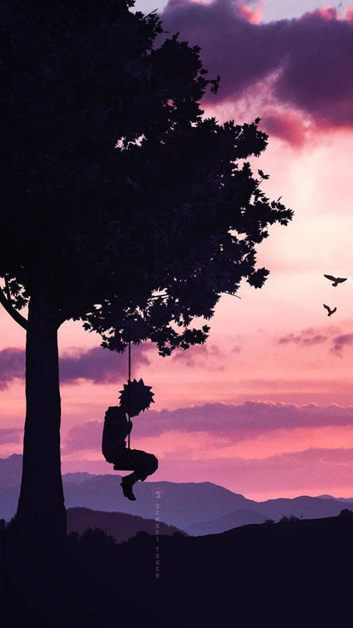 Sad Naruto On Swing Silhouette Wallpaper