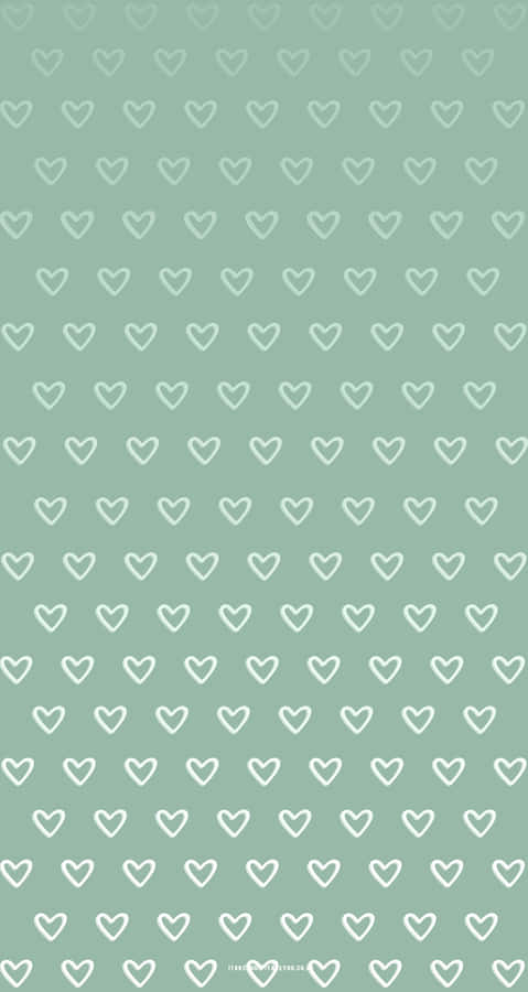 Sage Aesthetic Faded Heart Pattern Wallpaper