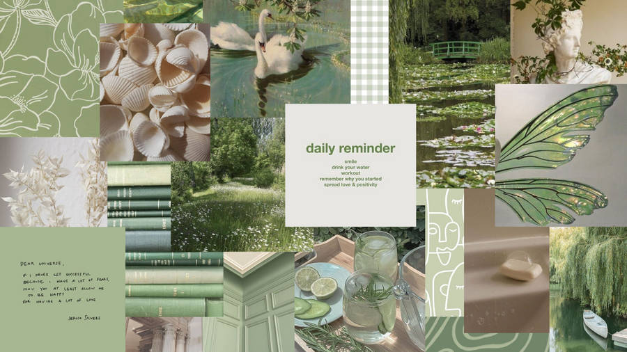 Sage Green Mood Aesthetic Collage Laptop Wallpaper