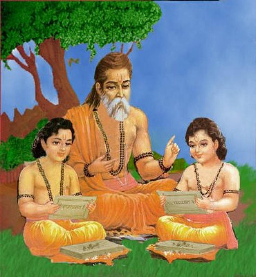 Sage Valmiki Teaching Poetry To His Students Wallpaper