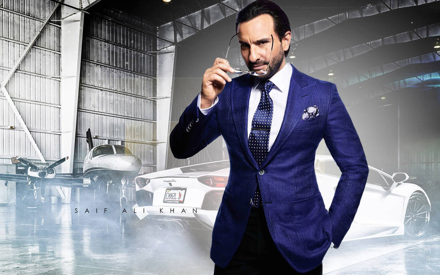 Saif Ali Khan In Blue Suit Wallpaper