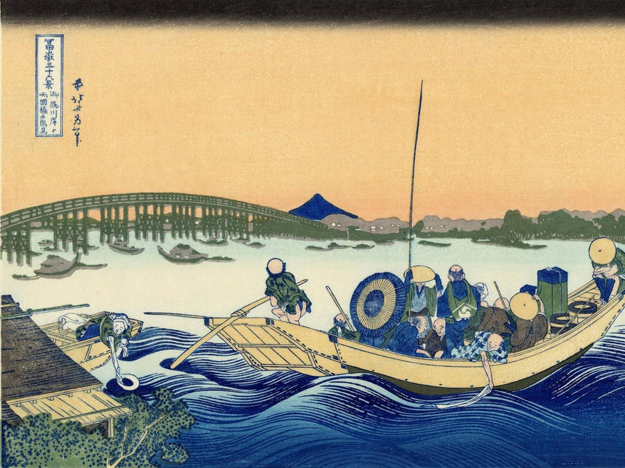 Sailing Boat Japanese Art Wallpaper
