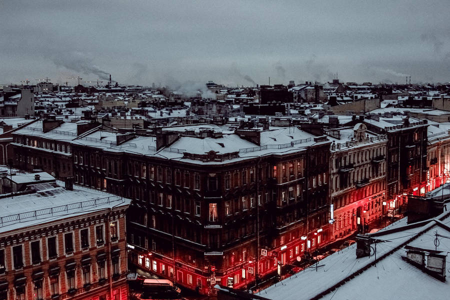 Saint Petersburg, Peter, Winter, Snow, Buildings, Houses, Roofs Wallpaper