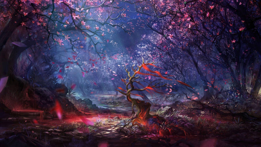 Sakura Tree Digital Art Wallpaper