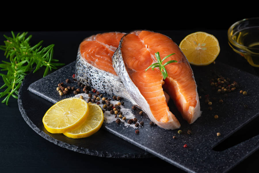 Salmon Steak With Peppercorn And Lemon Wallpaper