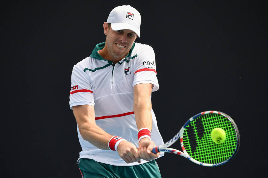 Sam Querrey Performing Iconic Backhand Stroke In Tennis Wallpaper