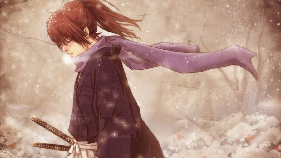 Samurai X Kenshin Himura In Snow Wallpaper