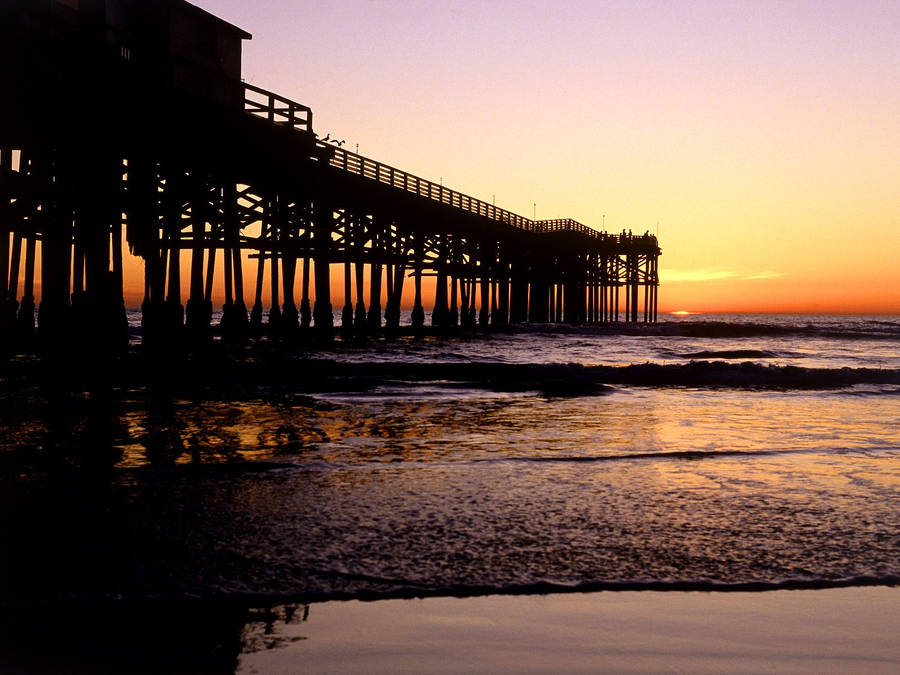 San Diego Pier Sunset Silhouette Wallpaper