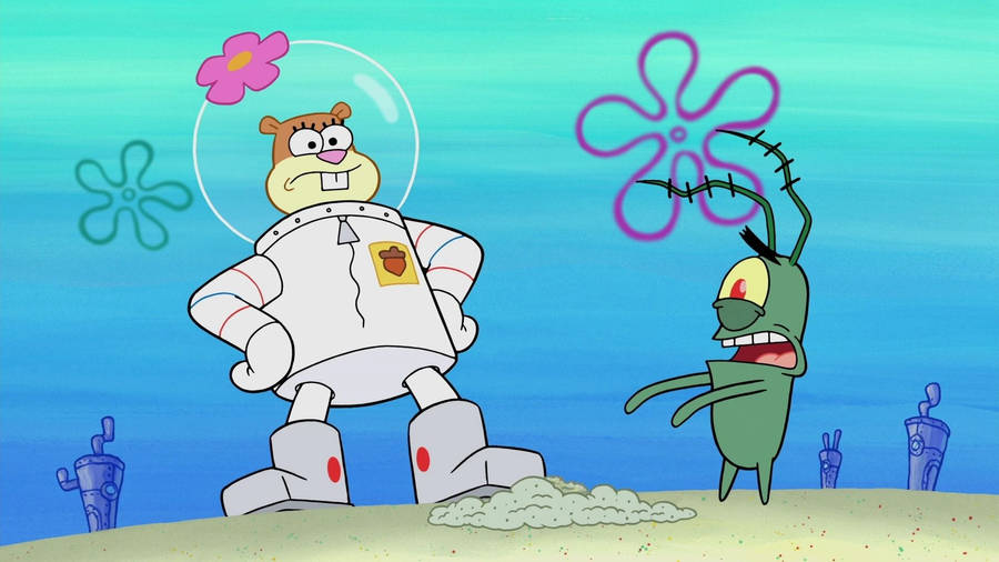 Sandy Cheeks And Plankton Wallpaper