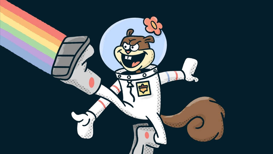 Sandy Cheeks Performing A Rainbow Kick Wallpaper