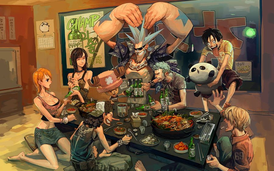 Sanji And Friends During Dinner Wallpaper