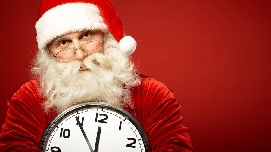 Santa Claus With Wall Clock Wallpaper