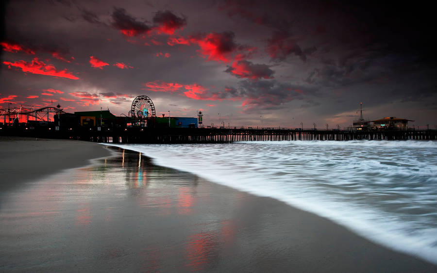 Santa Monica Under Red Clouds Wallpaper