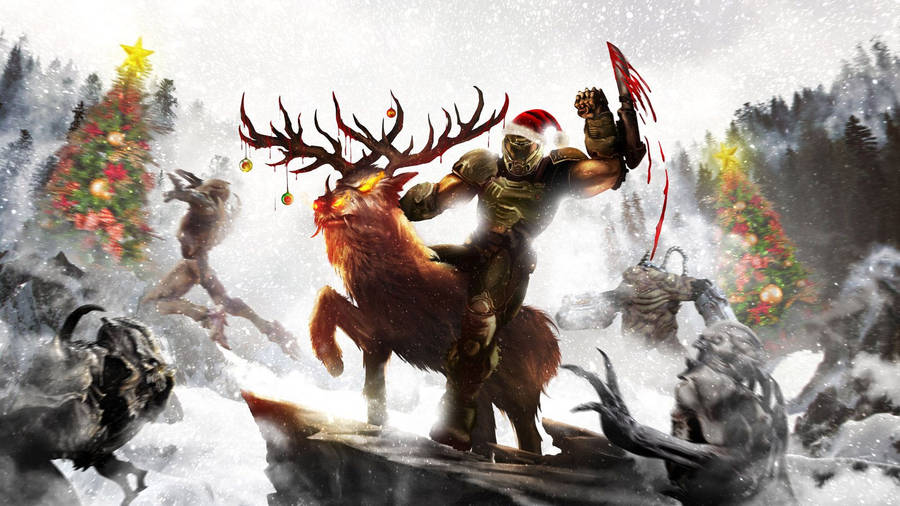 Santa Slayer In Town Doom Eternal Skin Wallpaper