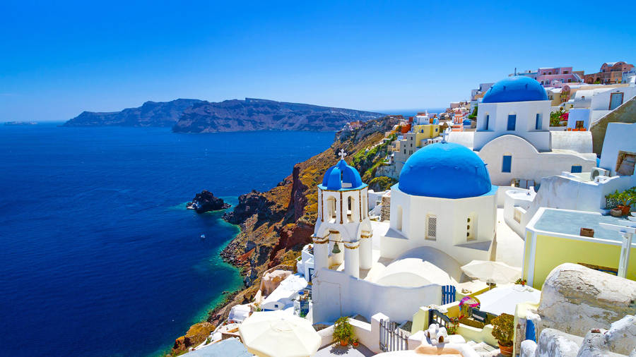 Santorini Greece Europe Blue Dome Wallpaper