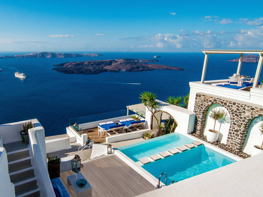 Santorini Swimming Pool Wallpaper