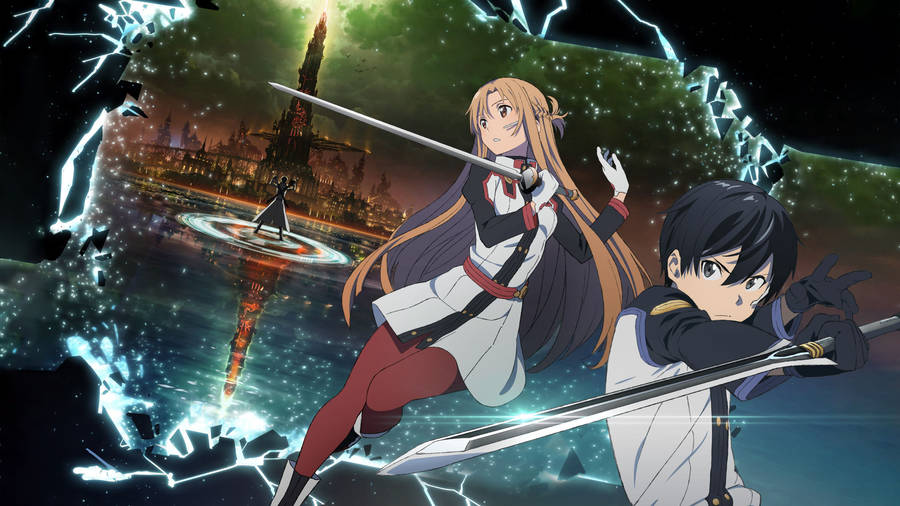 Sao Ordinal Scale Asuna And Kirito On Water Wallpaper