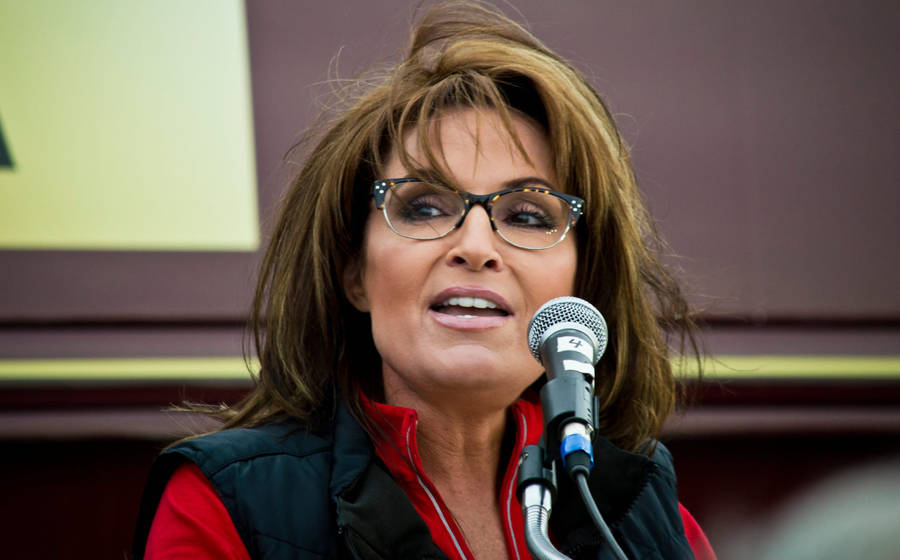 Sarah Palin In Front Of Microphone Wallpaper