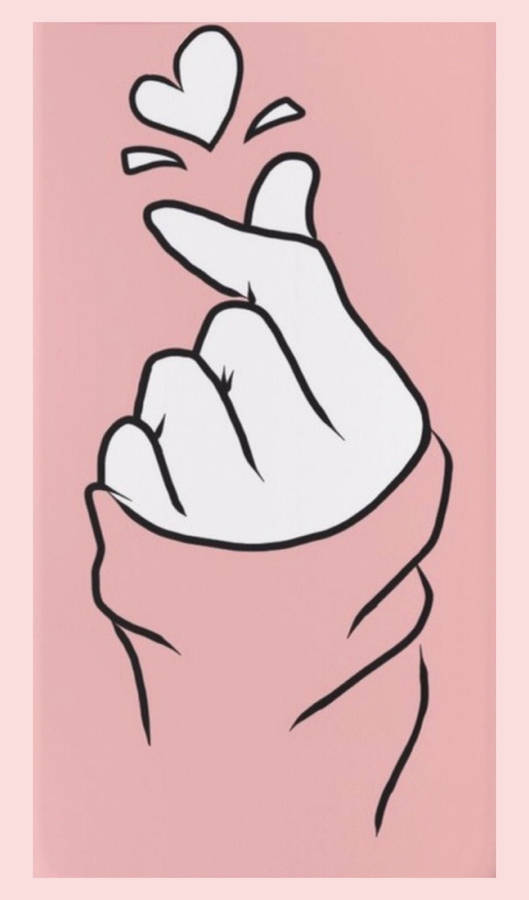 Saranghae Finger Heart With Pink Frame Wallpaper