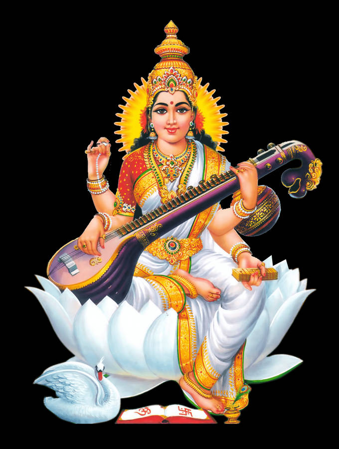Saraswati Mata Guitar In White Wallpaper