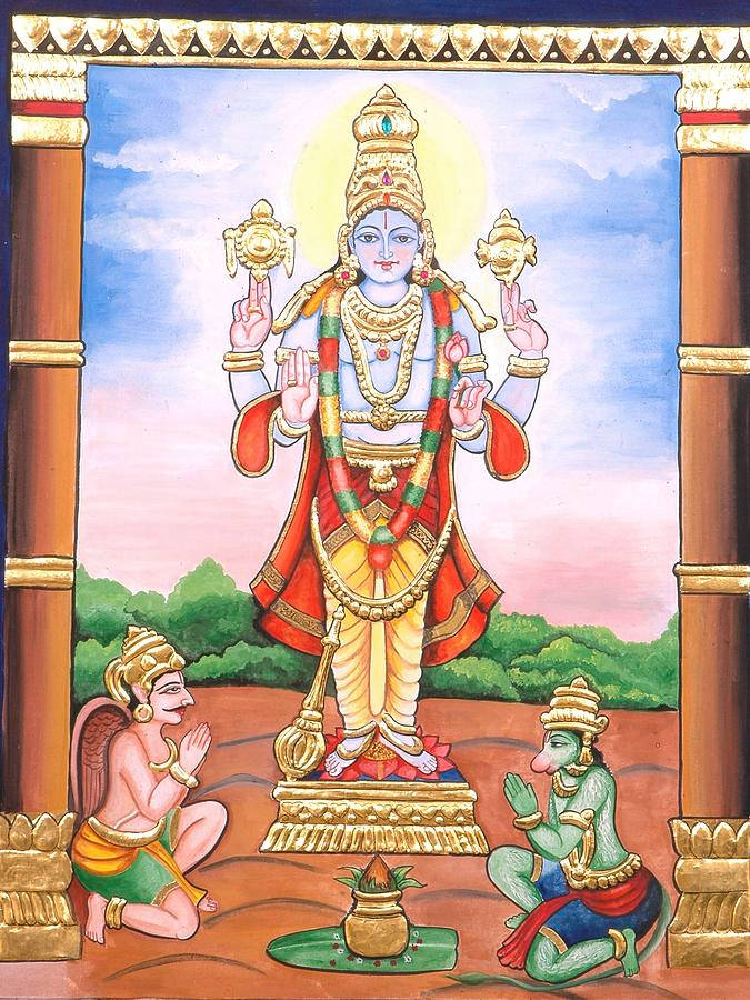 Satyanarayana Swamy With Garuda And Hanuman Wallpaper