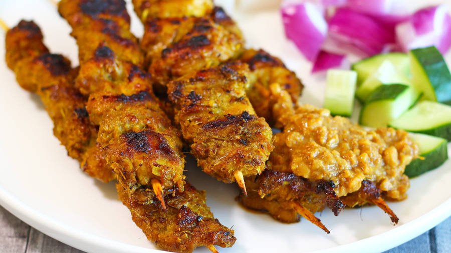 Savory Chicken Satay With Peanut Sauce Wallpaper