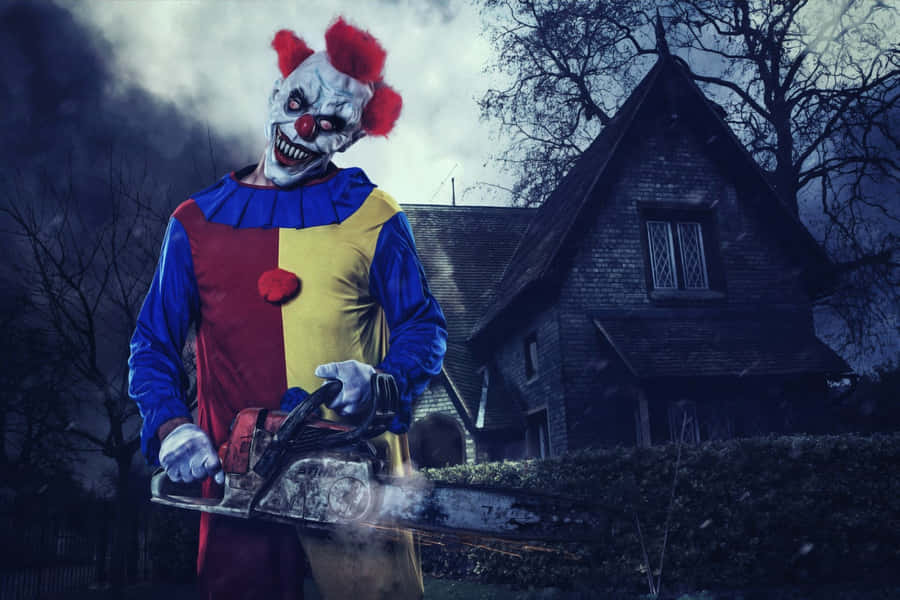 Scary Clownwith Chainsaw Wallpaper