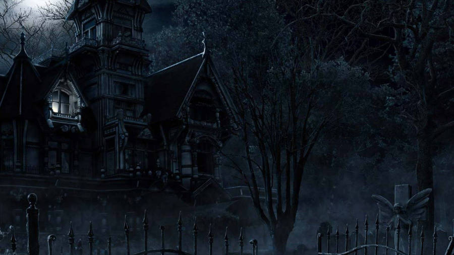 Scary Halloween Haunted Mansion In Dark Wallpaper
