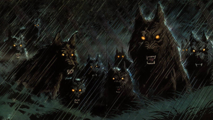 Scary Halloween Pack Of Werewolves Wallpaper